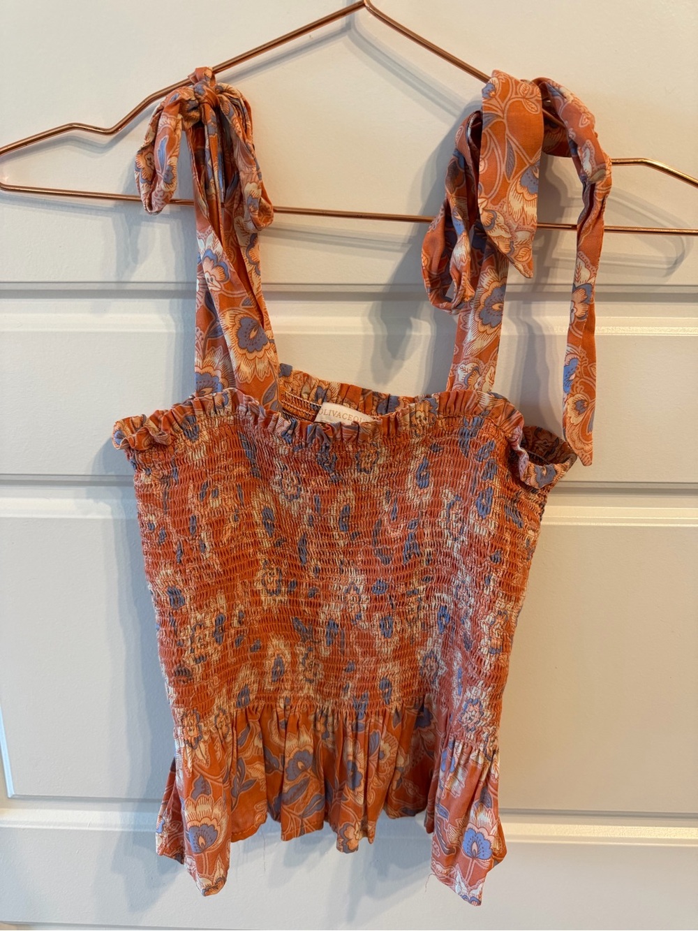 Smocked Orange Floral Tie-Strap Tank Top